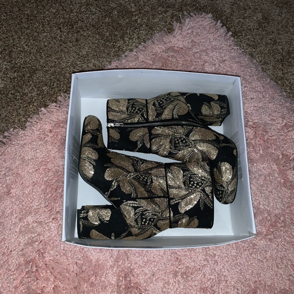 Gold and black sparkly boots